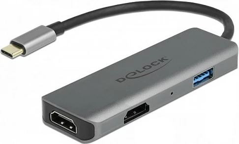 Adapter USB-C DeLOCK Dual HDMI 4K 60Hz me USB-A, USB 3.2 Gen1, gri