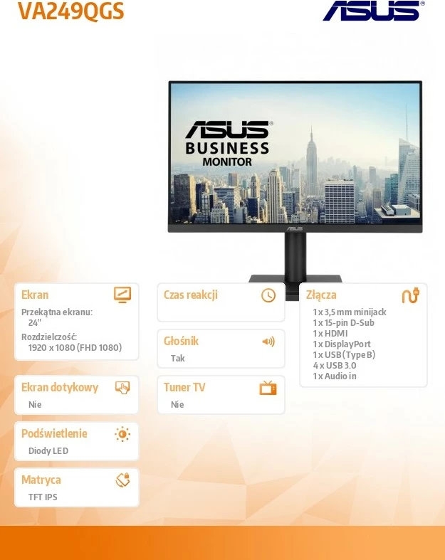 Monitor Asus VA249QGS, 24", IPS, Full HD, 120Hz, i zi