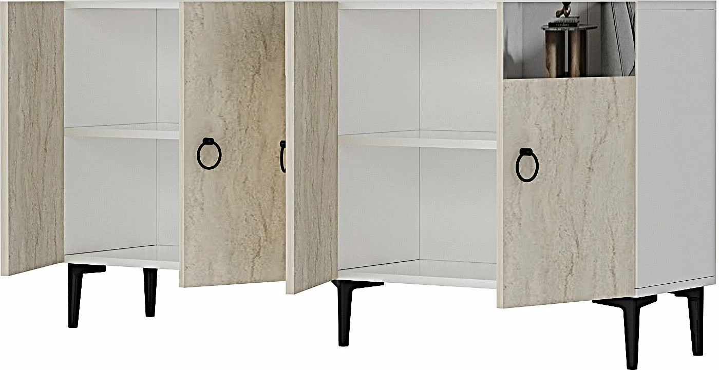 Konsol Skye Decor, Gama 150, e bardhë, travertin, argjend
