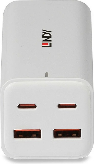 Karikues i shpejtë LINDY USB 4-Port GaN 100W, 2x USB-C PD, 2x USB-A, i bardhë