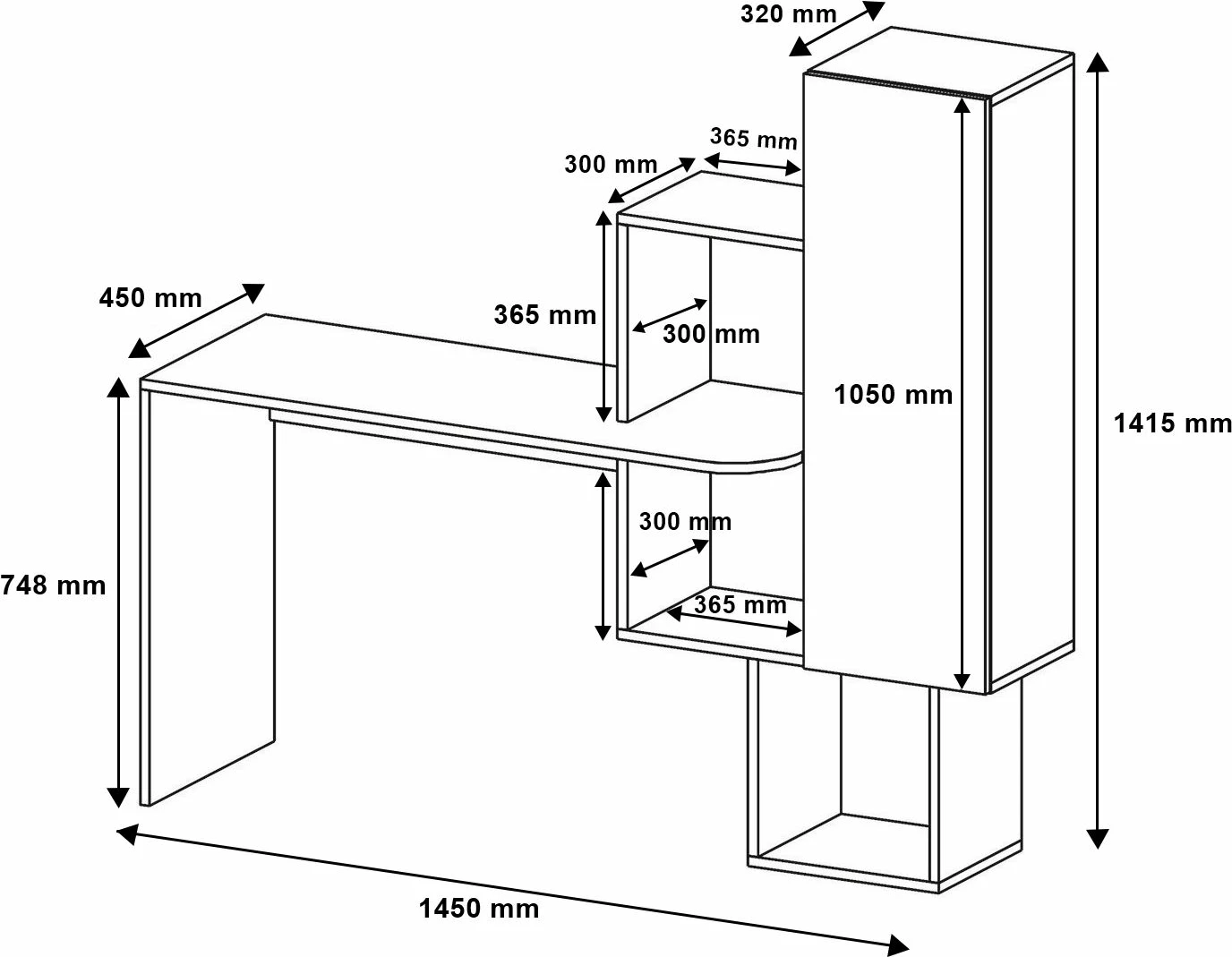 Tavolinë pune me rafte, ngjyrë bardhë-verdhë, Açelya, Hanah Home