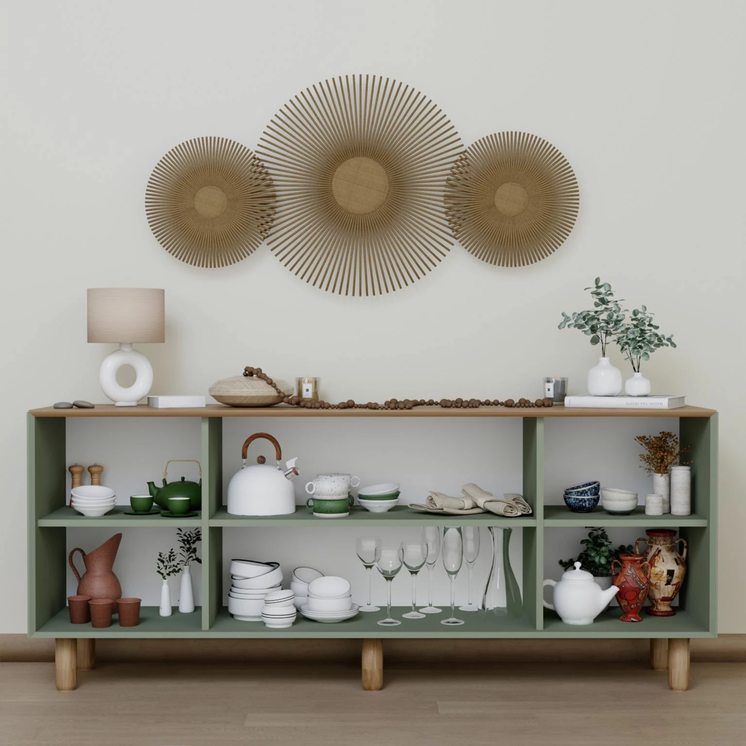 Konsolë Skye Decor, stil bohemian, ngjyrë e gjelbër, 180x75x40cm