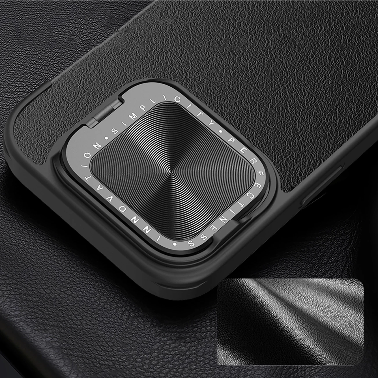 Mbështjellës Nillkin Qin Prop lëkurë për iPhone 16 Pro Max, me kapak kamere dhe mbajtëse, e zezë