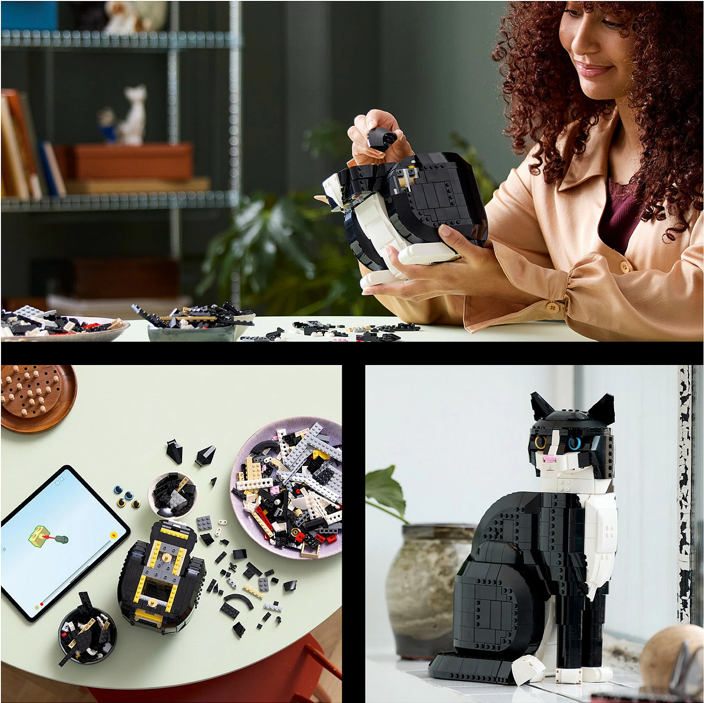 Set ndërtimi LEGO Ideas Tuxedo Cat 21349, 1710 pjesë, 18+, zi/bardhë