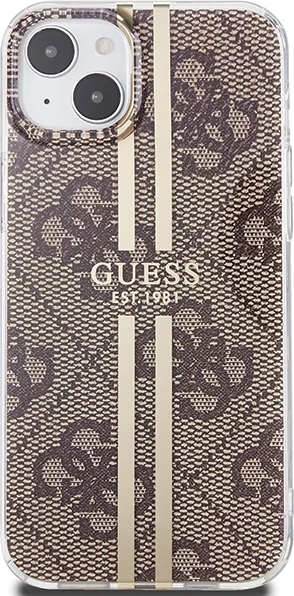 Mbështjellës Guess IML 4G Gold Stripe për iPhone 15 Plus / 14 Plus, Kafe