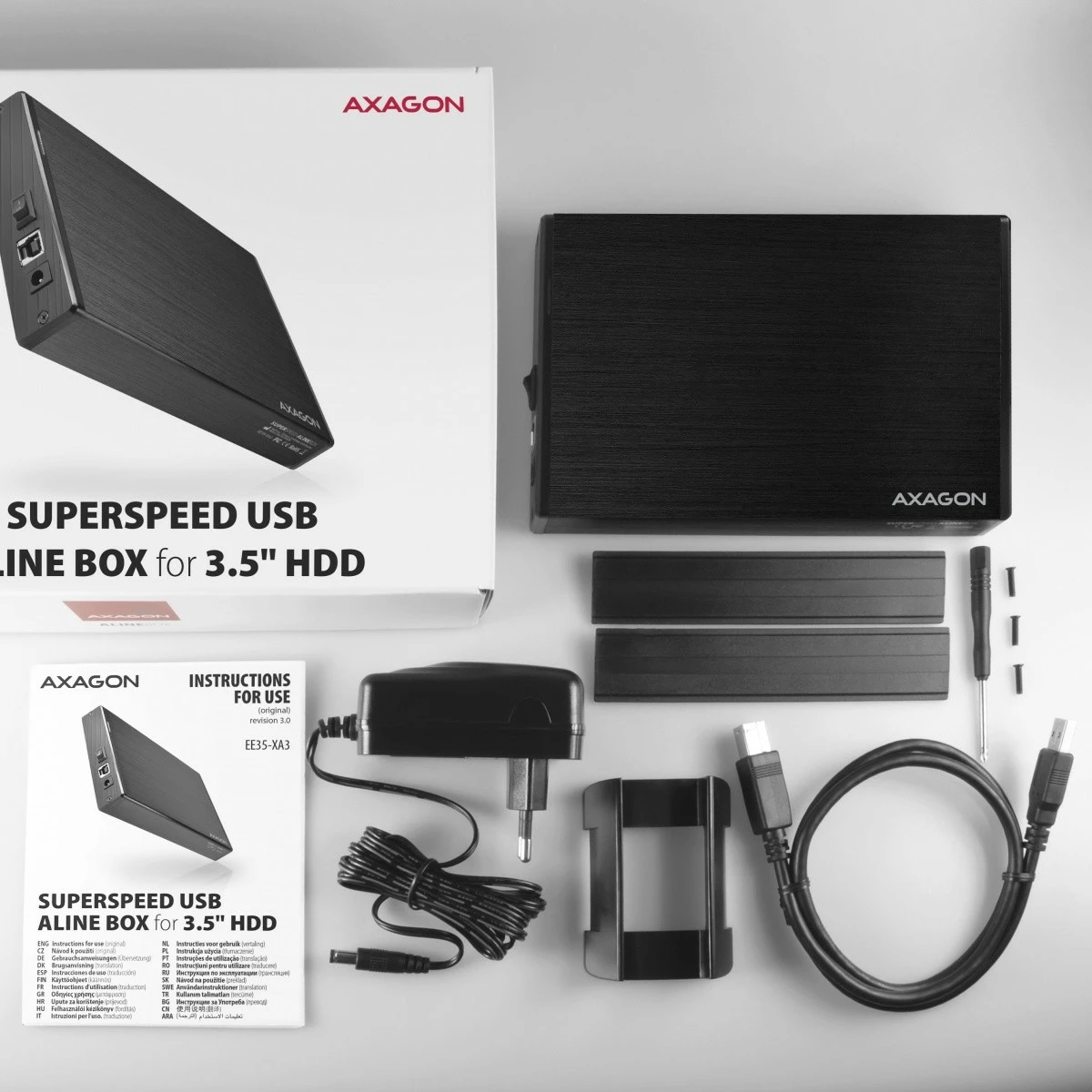 Kasë e jashtme AXAGON EE35-XA3 për hard disk 3.5", USB 3.2 Gen 1, Alumini, E zezë