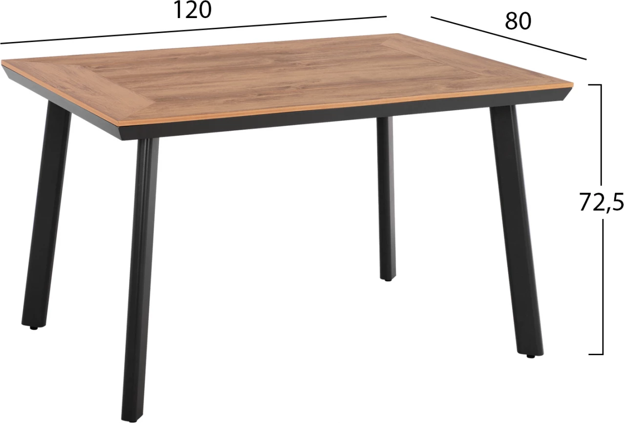 Tavolinë alumini me sipërfaqe tavoline polidru, FH5562.02, gri, 120x80x72 cm