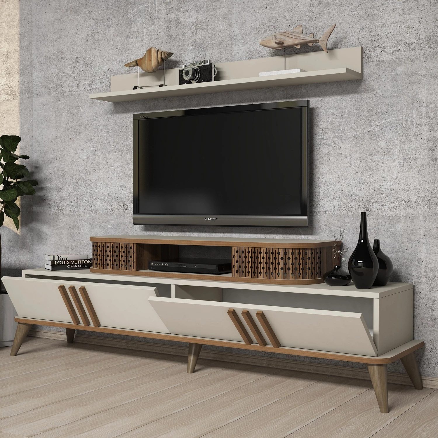 Set mobiljesh për dhomë dite Hanah Home, Eylül, ngjyrë krem