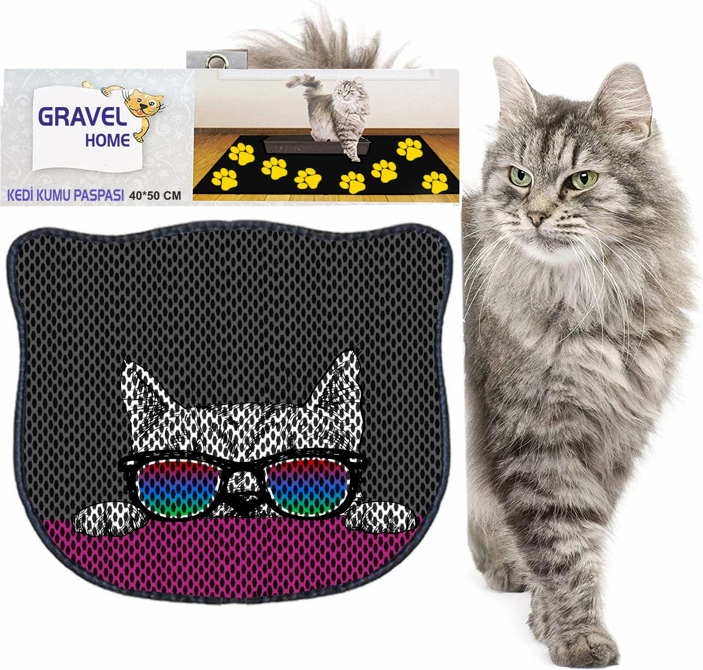 Tapet për rërë mace, shumëngjyrësh, Paws & Whiskers, Kdkafa0224, 40x50cm