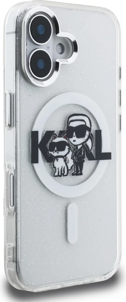 Mbështjellës MagSafe Karl Lagerfeld IML Glitter Karl & Choupette Sketch Logo për iPhone 16, transparent