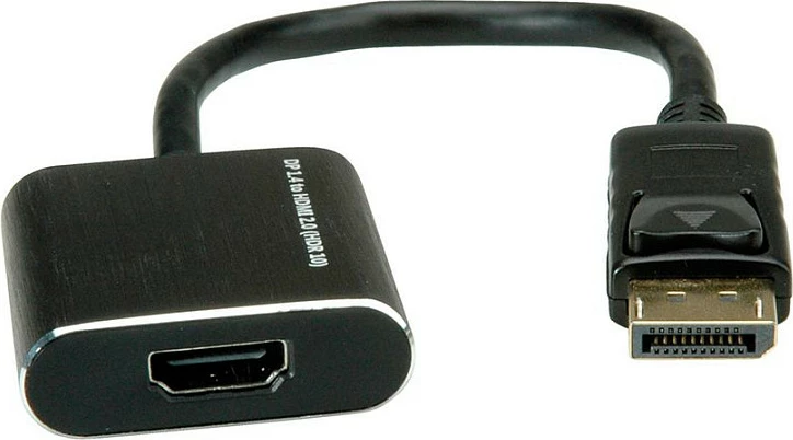 Adapter kabllo ROLINE 12.03.3164 DisplayPort në HDMI, 0.15 m, 4K HDR, e zezë