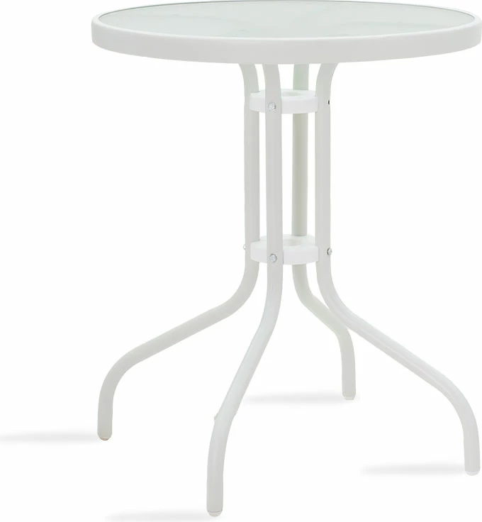 Set tavoline me karrige për terasë, 3 pjesë, metal, ngjyrë e bardhë, Φ60x70cm