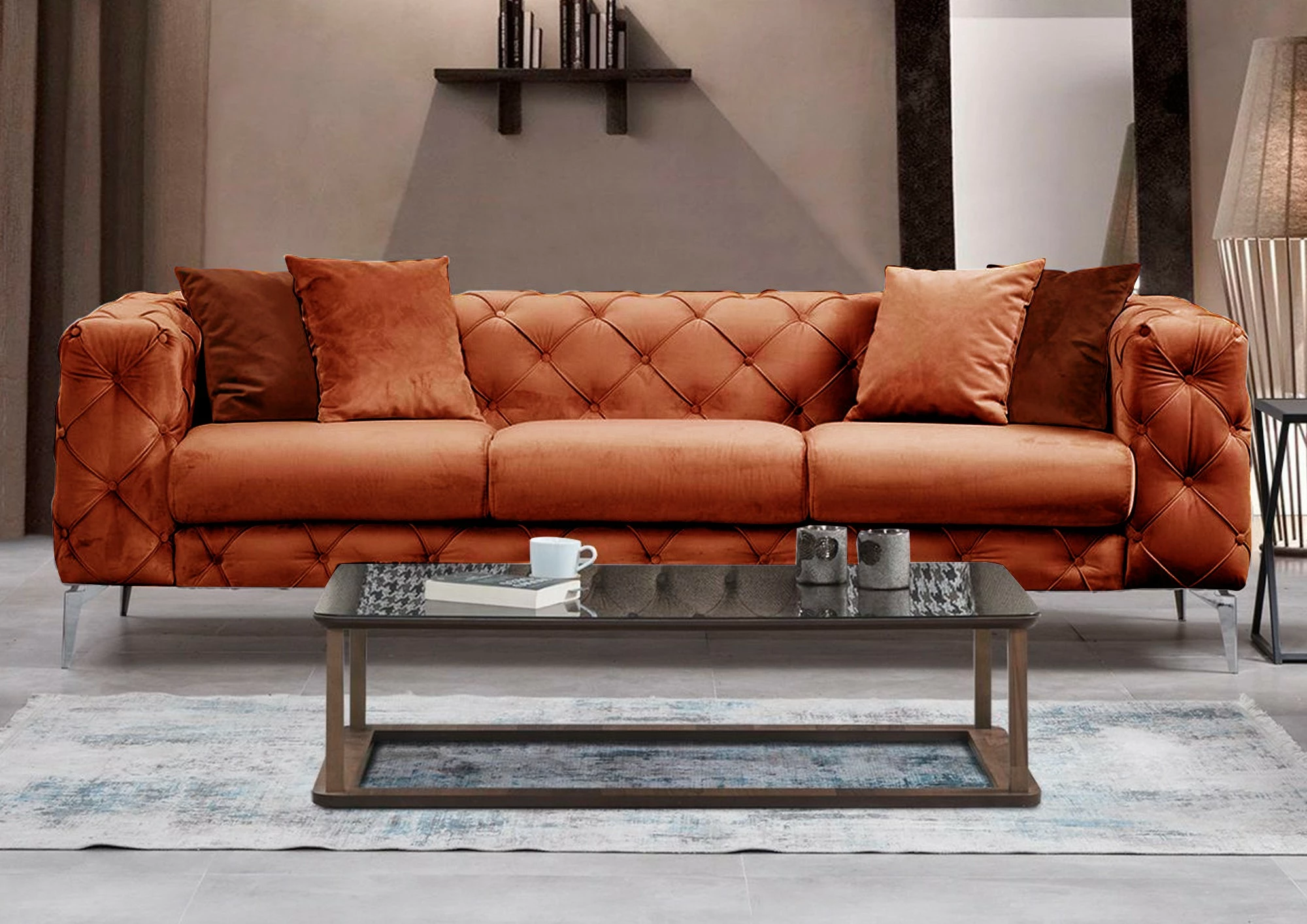 Divan treshe Como, portokalli, Atelier del Sofa