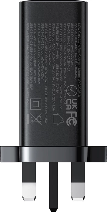 Karikues mur Joyroom JR-TCG05UK GaN, 140W, 3x USB-C, 1x USB-A, me kabllo USB-C/USB-C 240W 1.2m, i zi