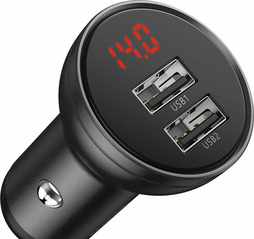 Karikues veture Baseus CCBX-0G, 2x USB, 24W, me ekran LCD, Gri