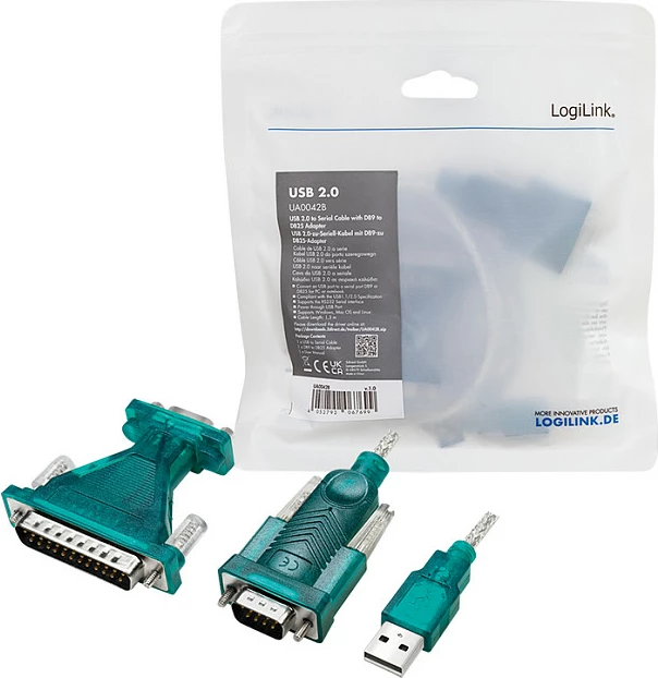 Kabllo adapter USB 2.0 LogiLink, USB-A në RS232 DB9/DB25, 1.3 m, e gjelbër