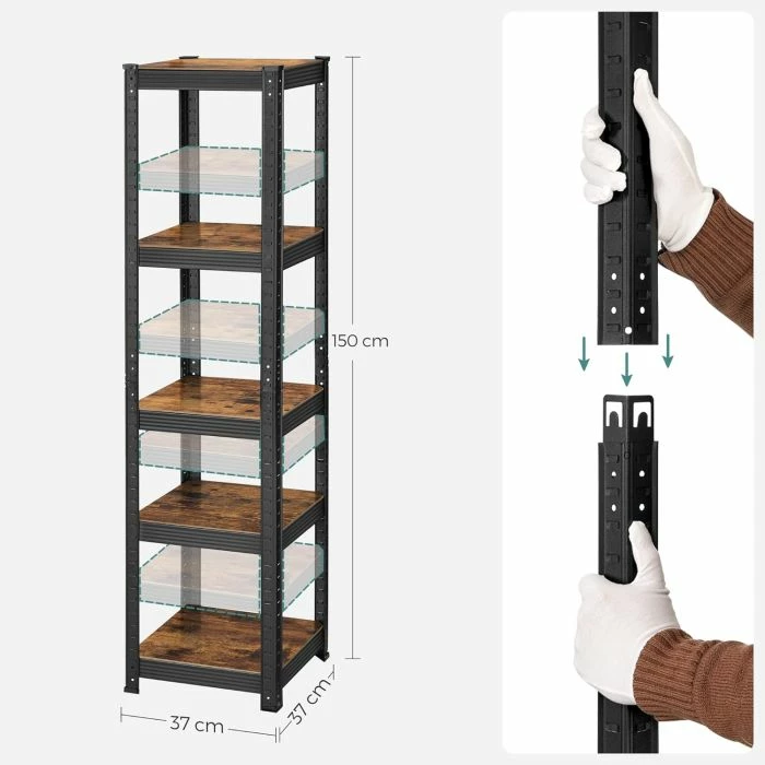 Raft librash dhe magazinimi SONGMICS GLR037B01, 5 rafte, 37x37x150 cm, kafe vintage/zi