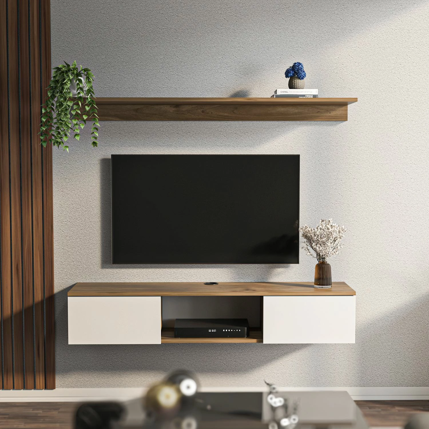 Komodë TV Skye Decor, ngjyrë arre dhe e bardhë, Elia