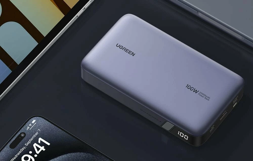Powerbank Ugreen PB720 20000mAh 100W PD me display, Gri, me kabllo USB-C
