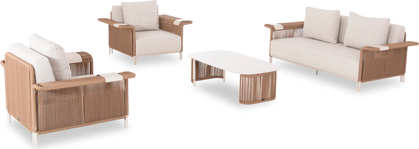 Set lounge 4 pjesësh AURORA, alumin ngjyrë fildishi, gur i sinterizuar, PE wicker bezhë, CD6344