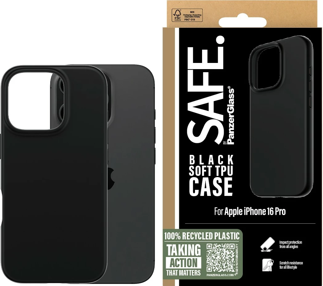 Mbështjellës PanzerGlass për iPhone 16 Pro, TPU, i zi