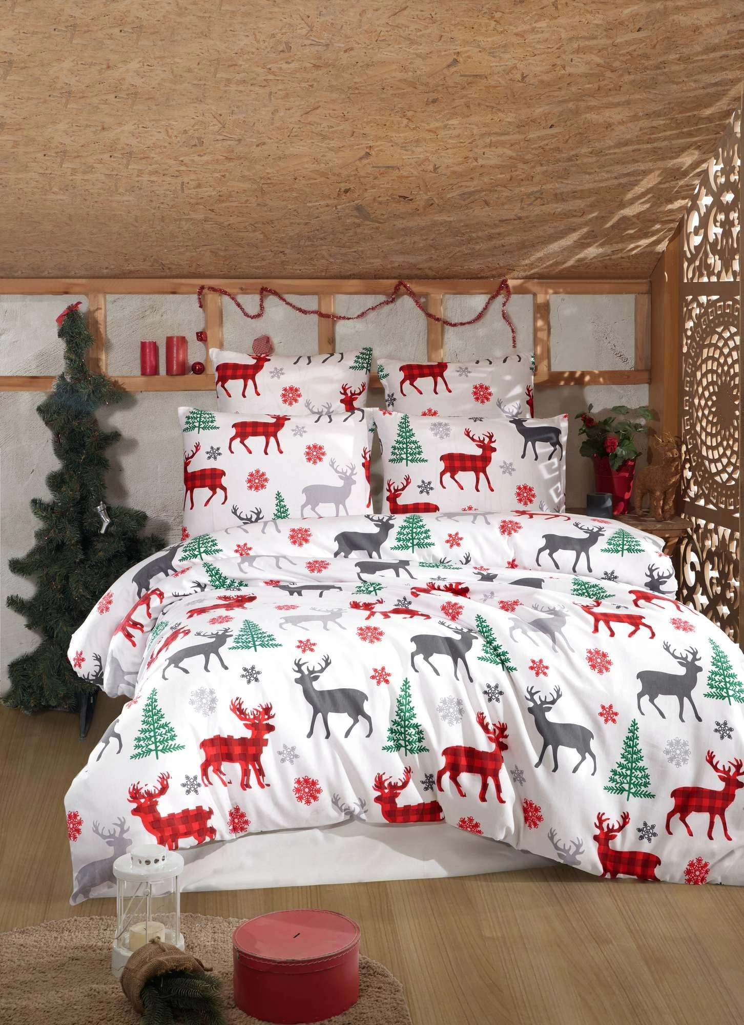 Set mbulesë për jorgan dopio, L'Essentiel Linge de Maison, geyik, e bardhë, 200x200cm, 2 jastëkë