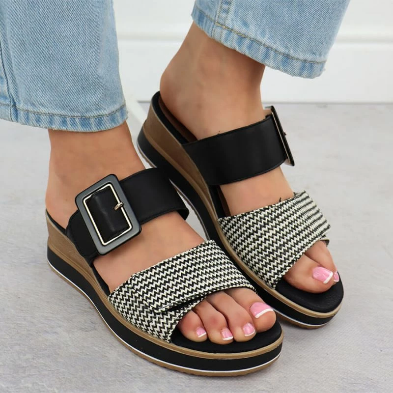 Sandale platforme për femra Remonte, të zeza