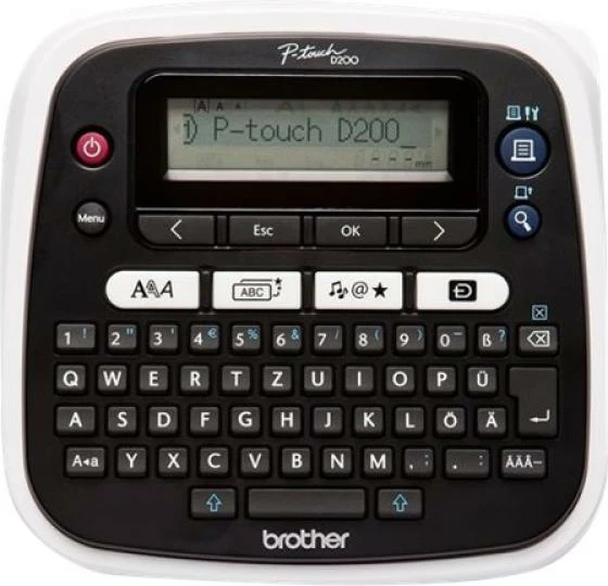 Printer etiketash, Brother P-Touch PT-D200BWVP, 203 dpi, termal transfer, me adapter dhe kuti e fortë, i bardhë/gri