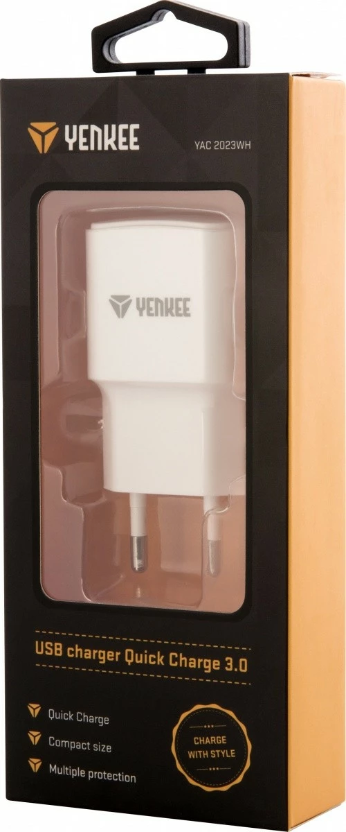 Karikues muri YENKEE YAC 2023WH, USB A, 18W, Quick Charge 3.0, Bardhë