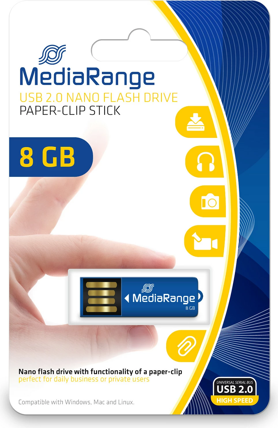 USB stik MediaRange Nano USB 2.0, 8GB, me klips, kaltër