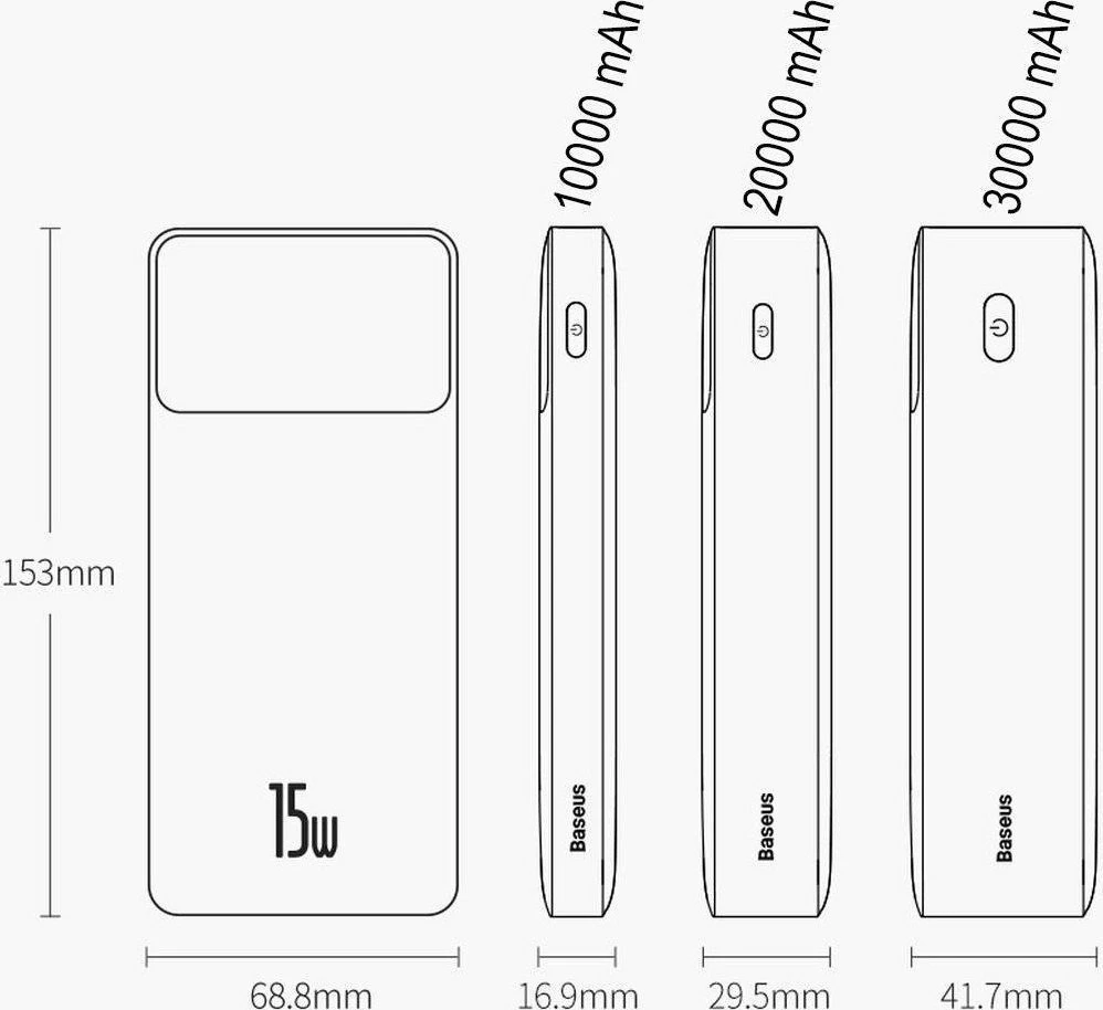 Powerbank Baseus Bipow 10000mAh 15W me ekran digjital, e zezë, me kabllo MicroUSB/USB-A