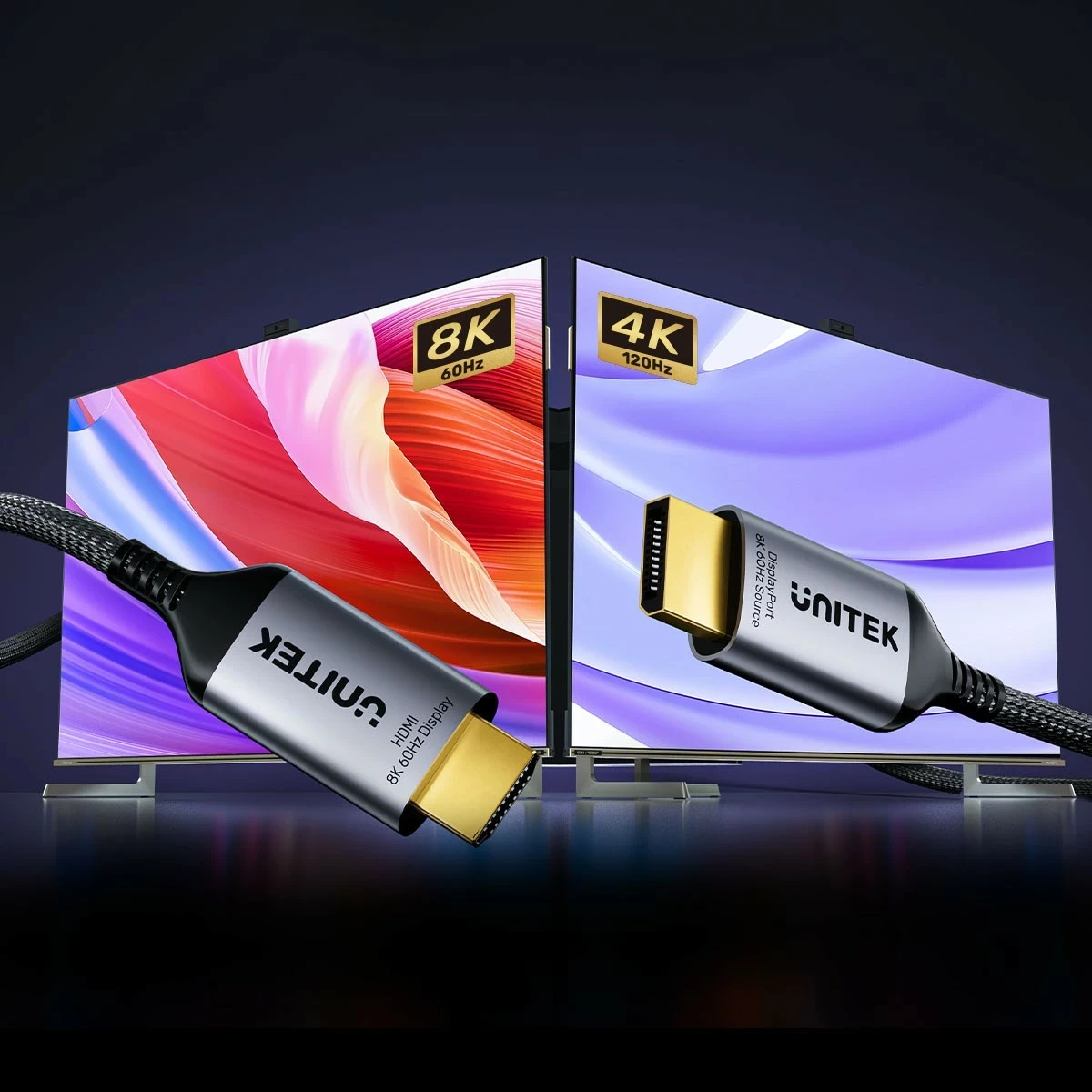Kabëll Unitek DisplayPort 1.4 në HDMI 2.1, 8K, 1.8m, zi-argjendtë