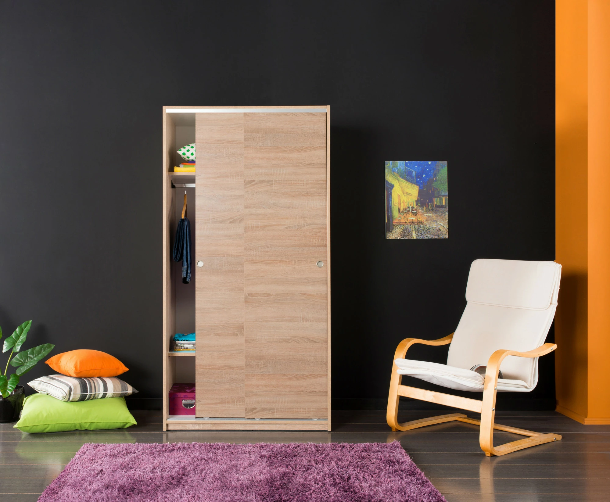Dollap me dyer rrëshqitëse, ngjyrë Sonomo, Hanah Home, SWD-402-SS-2, 94x52x182 cm