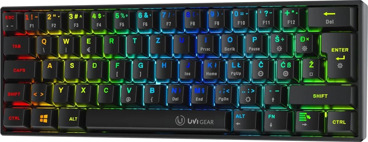 Tastierë mekanike UVI GEAR Pride Nano 60% (62 tasta) RGB, Red Switch, ISO SLO/CRO, USB-C e shkëputshme, e zezë 2