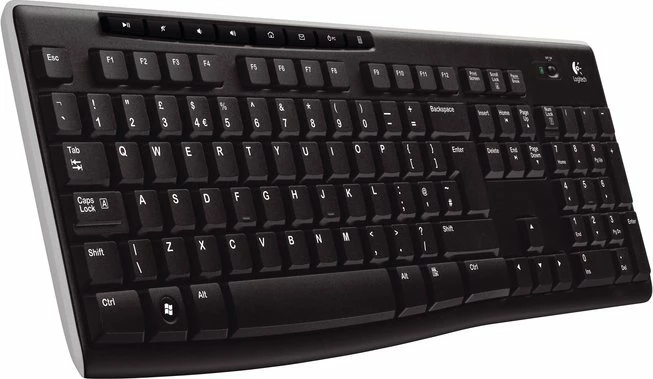 Tastierë wireless Logitech K270 920-003738, layout UK, full-size me numpad, USB receiver, e zezë