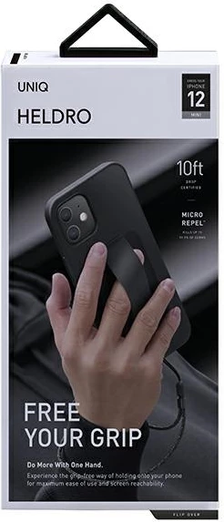 Mbështjellës UNIQ Heldro për iPhone 12 mini, me rrip FlexGrip dhe rrip dore, i zi
