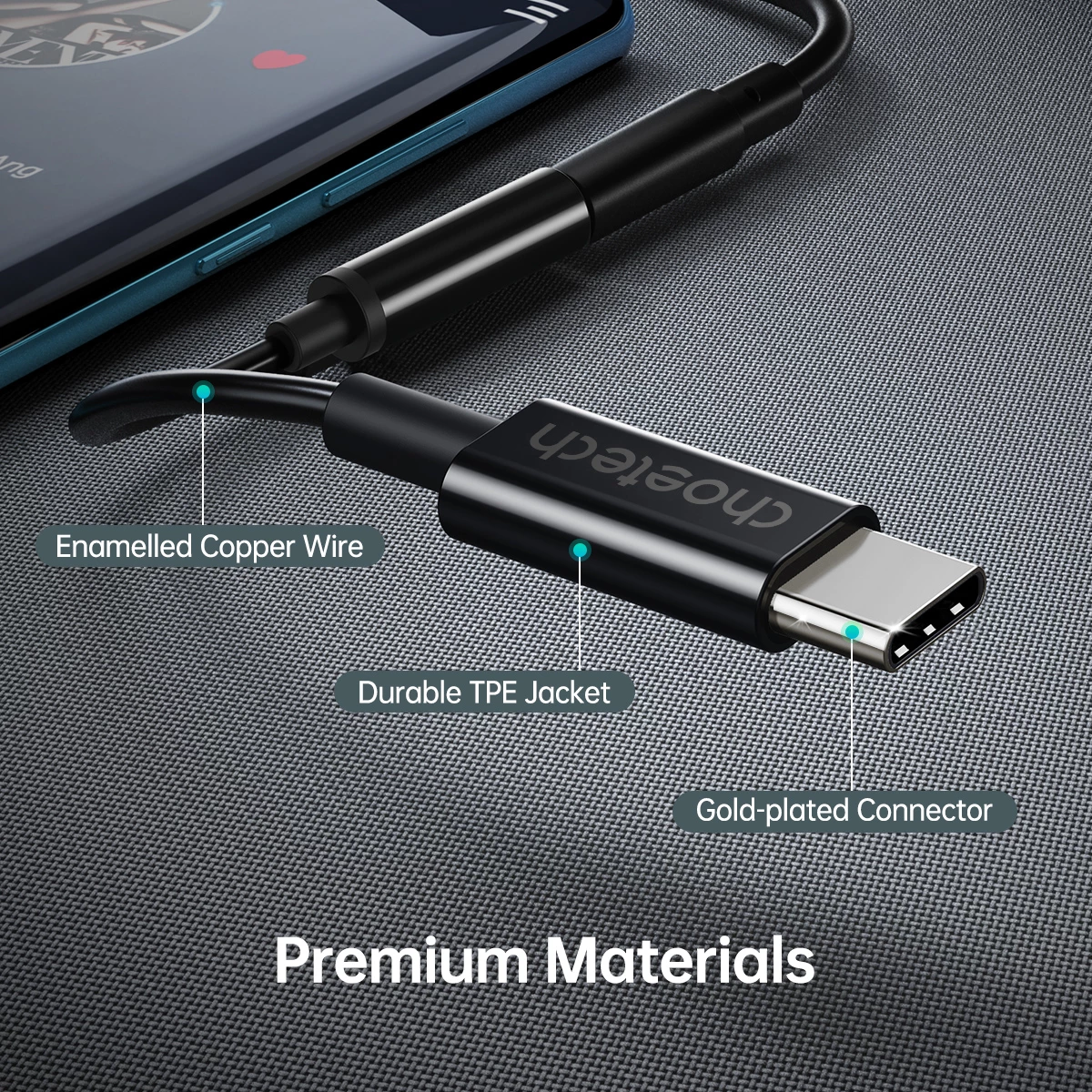 Adapter audio Choetech AUX003, USB-C në 3.5mm, i zi
