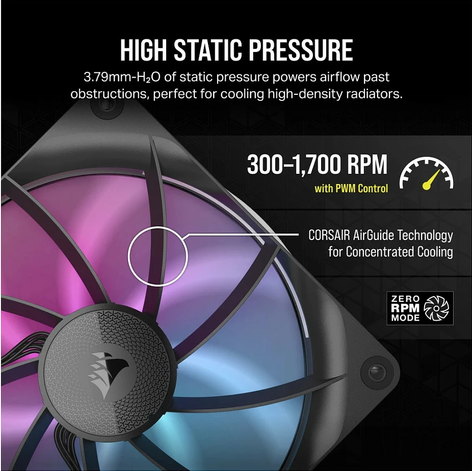 Ventilator për kasë Corsair RX140 RGB iCUE Link Dual Kit, 2x 140mm, PWM, i zi