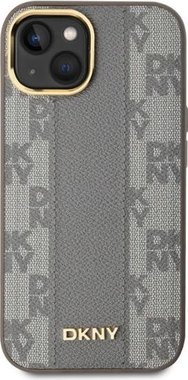 Mbështjellës DKNY Leather Checkered Mono Pattern MagSafe për iPhone 15, Bezhe