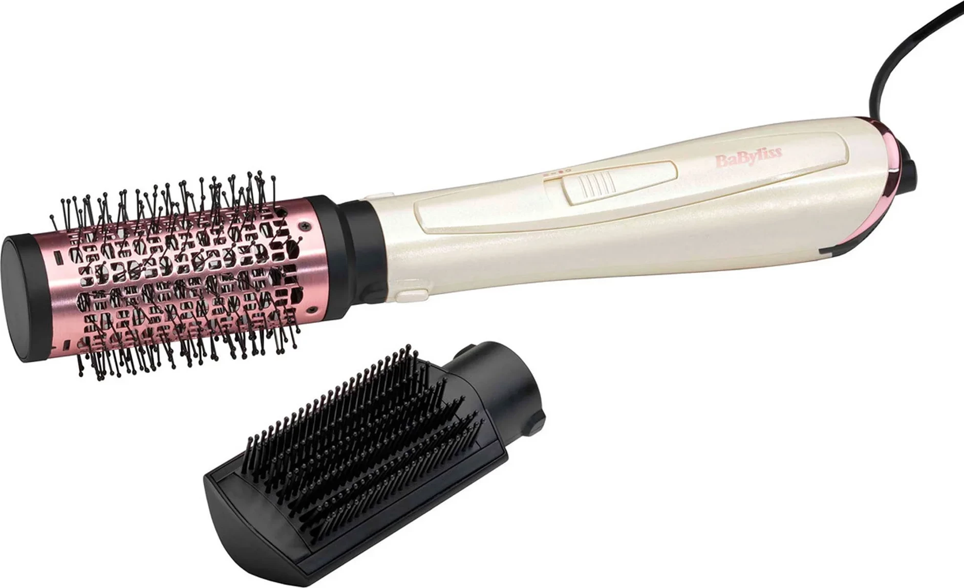 Furçë flokësh me ajër të ngrohtë, BaByliss AS914PE, 1000W, jone, 3 nivele, veshje qeramike-titan, kabllo 2.5 m, krem/rozë, set me koka ndërruese
