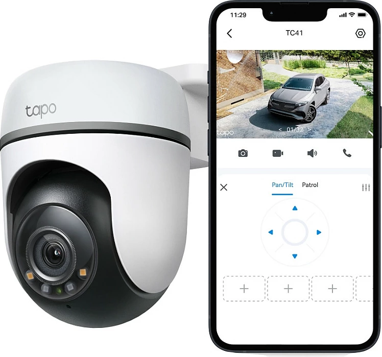 Kamerë sigurie IP TP-Link Tapo TC41 V2, Wi-Fi, Pan/Tilt 360°, 2K, IP65, Alexa/Google, bardhë/zezë