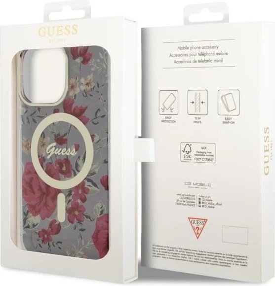 Mbështjellës Guess GUHMP14XHCFWSA për iPhone 14 Pro Max 6.7", Flower MagSafe, Gjelbër