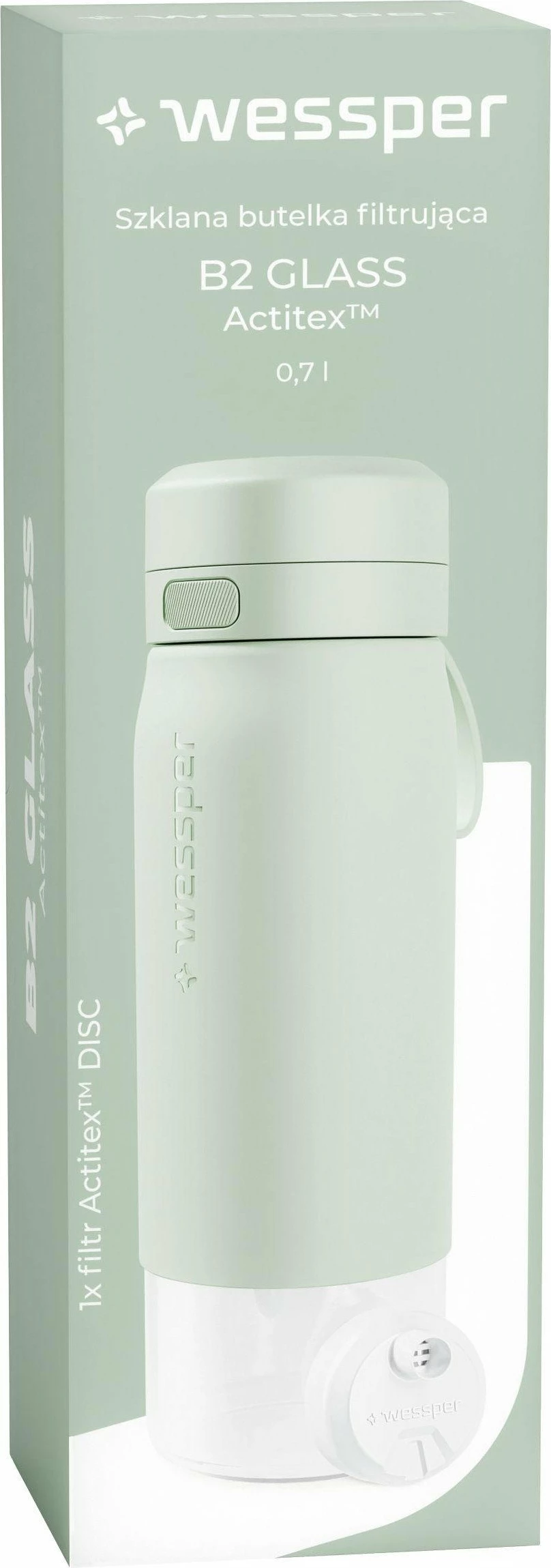 Shishe filtruese uji Wessper B2 Glass Actitex 700ml, me 1 filtër, mint jeshile