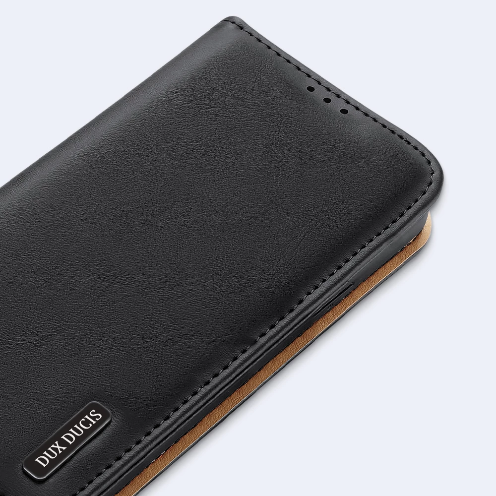 Mbështjellës Dux Ducis Hivo për Samsung Galaxy S22+, lëkurë natyrale, me xhepa, i zi