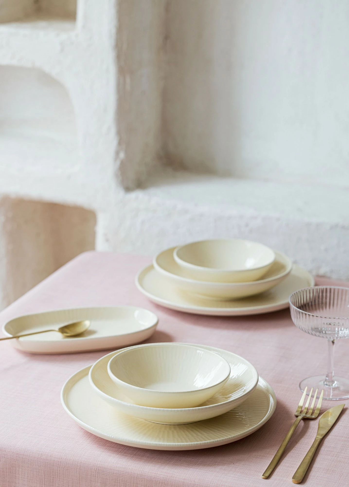 Set 6 pjata të thella Hermia, krem, NON0017