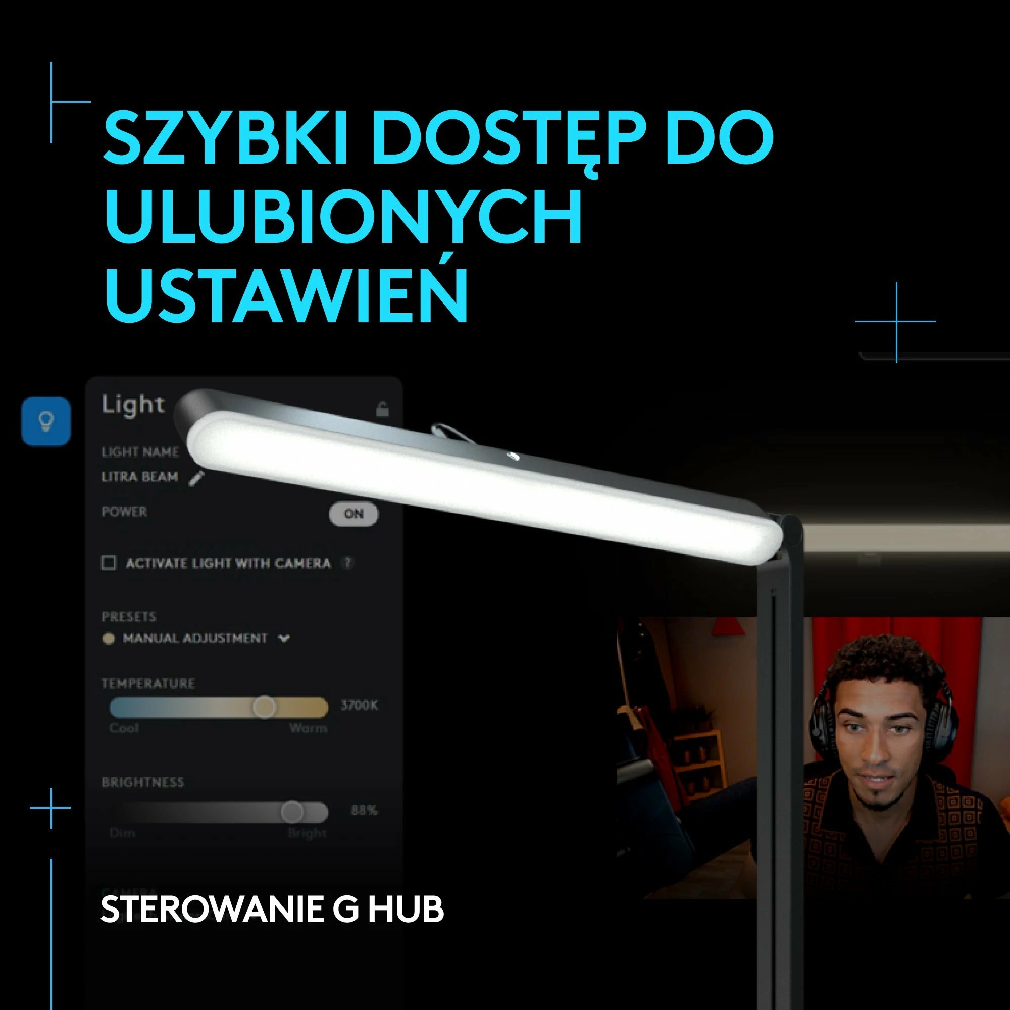 Dritë LED key light për streaming, Logitech G Litra Beam 946-000020, e zezë
