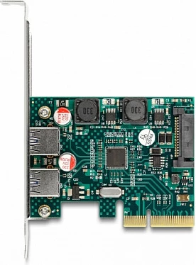Kartë zgjerimi PCIe DeLOCK PCIe 3.0 x4, 2x USB 3.2 Gen 2 Type-A 10Gbps, low-profile, gjelbër/gri
