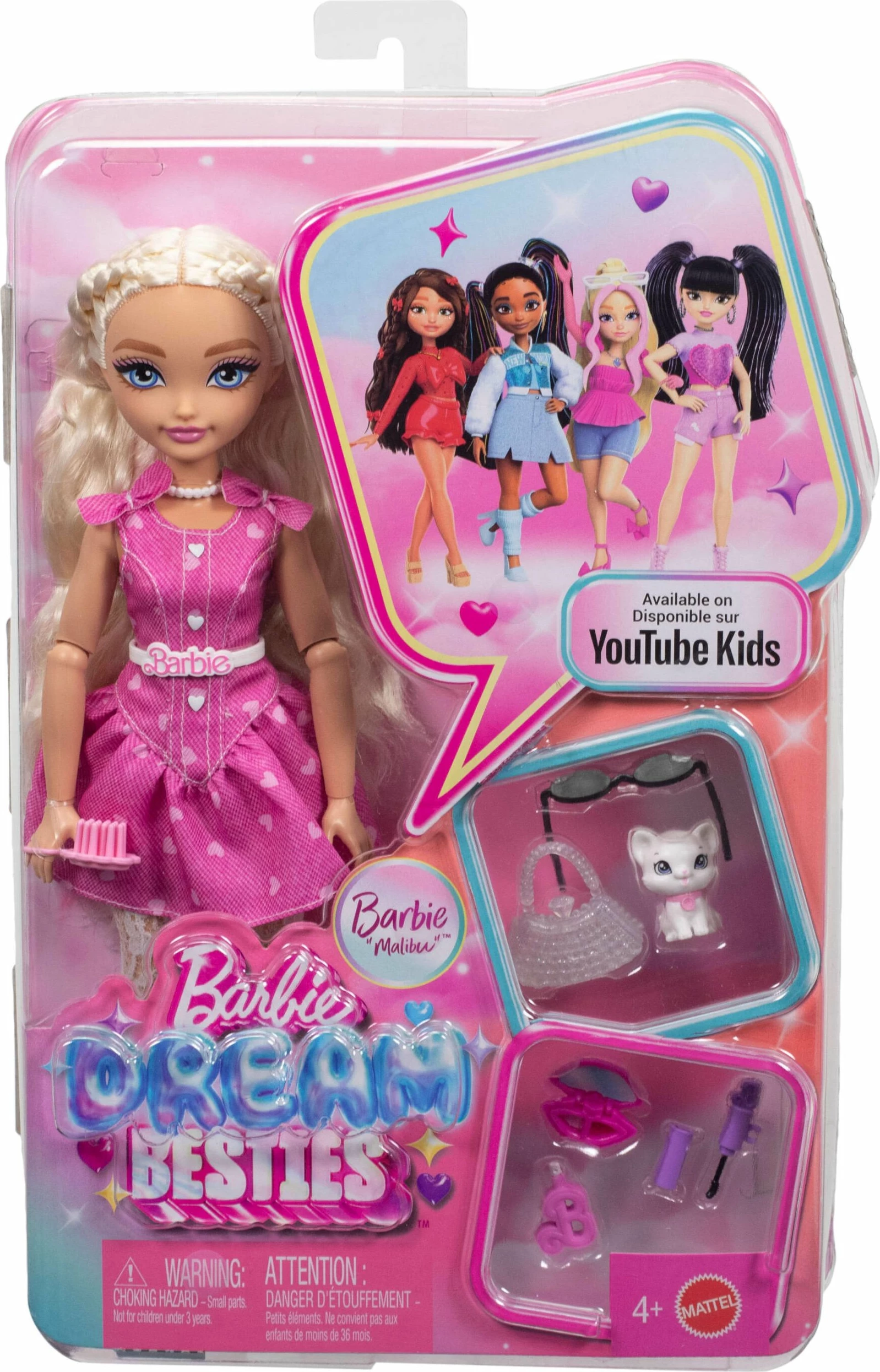 Kukull Mattel Barbie Dream Besties Malibu JKP50, rozë, set me 7 aksesorë