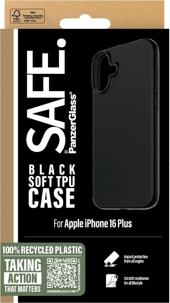 Mbështjellës PanzerGlass për iPhone 16 Plus, TPU, i zi