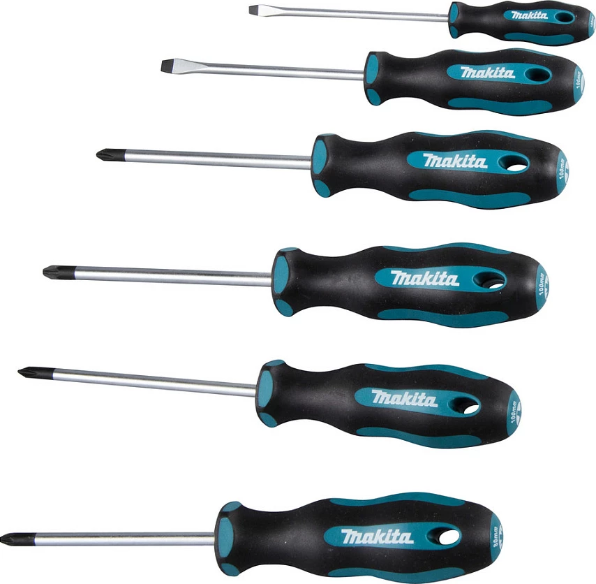 Set kaçavidash Makita E-10528, 6 copë, dorezë ergonomike me gome, zi/kaltër